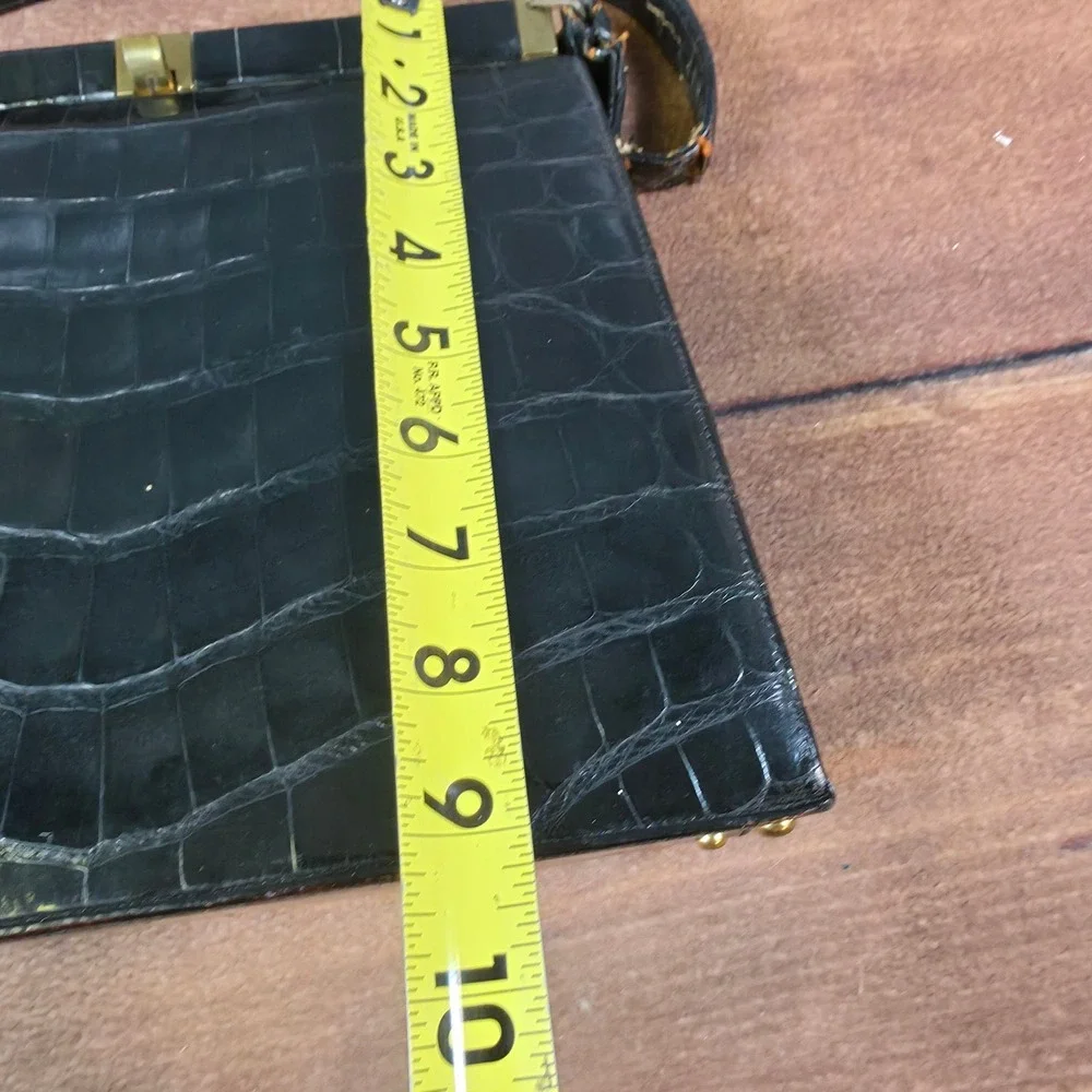 Bellestone Handbag Womens Medium Black Fair Vintage Crocodile Top Handle Bag